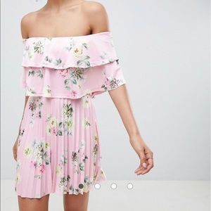 ASOS Design Pink Double Ruffle Pleated Mini Dress